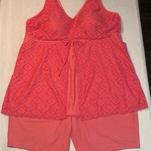 Catherines Coral Lace Tankini and Shorts Set